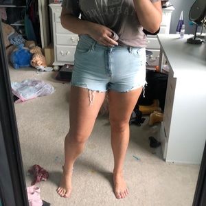 Distressed jean shorts